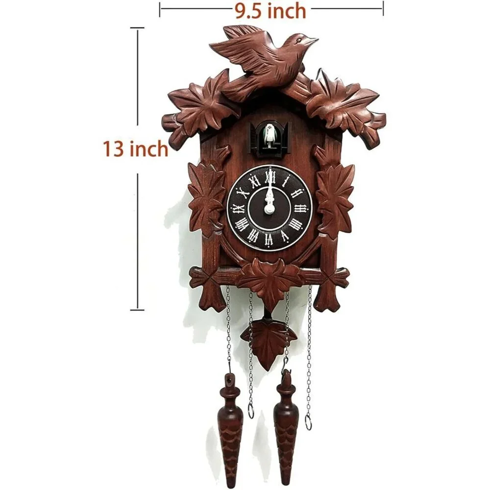 Cuckoo Clock Vintage Large Wooden Wall Clock Handcrafted 13x9.5 Inch Brown
